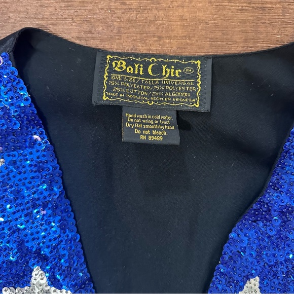 Vtg Bali Chic American Flag Vest Sequins Unisex OS USA Patriot Stars Stripes - Picture 2 of 9